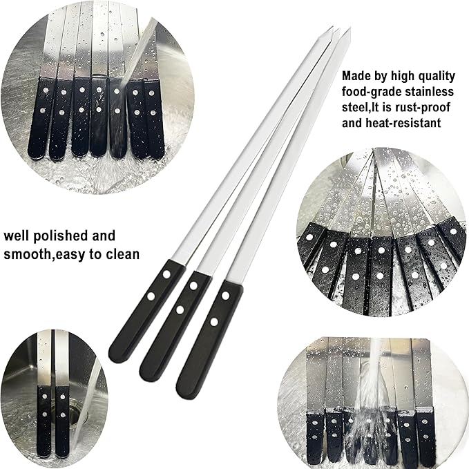 23.6 Inch Long Kabob Skewers, 0.91 Inch Wide, Stainless Steel with Black Wood Handle, 7 Pack-VerdiqueGarden