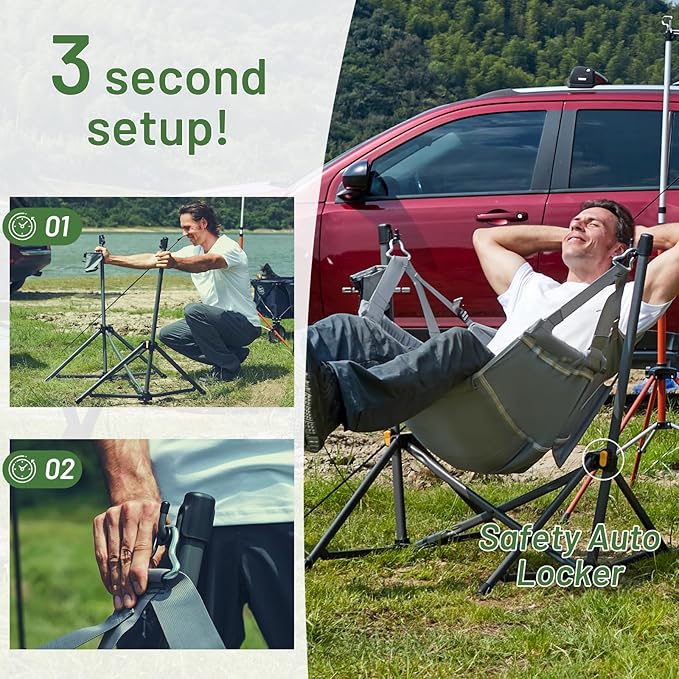 TIMBER RIDGE Hammock Camping Chair with Adjustable Backrest, Heavy Duty Folding Hammock Chair Supports 300lbs, Portable Hammock Chair for Camping, Travelling and Patio, Grey 2 Pack-VerdiqueGarden