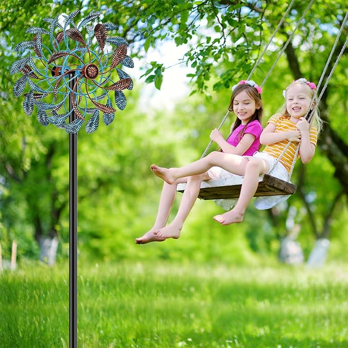 360° Wind Spinners Outdoor, Wind Sculptures Windmill with Metal Stake, Kinetic Large Metal Yard Art Decor Spinners Pinwheels for Garden Outside Patio Lawn, 63.2 * 13.2"-VerdiqueGarden