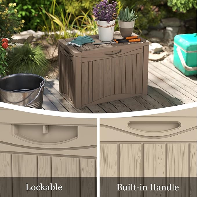 50 Gallon Lockable Resin Deck Box, Waterproof & UV-Resistant Outdoor Storage Box for Outdoor Cushion Storage, Garden Tools & Pool Accessories Storage, Gray-VerdiqueGarden