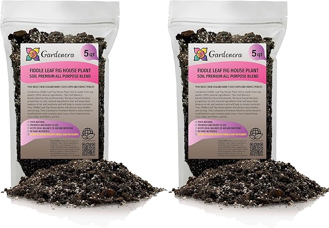 Fiddle Leaf Fig Soil Mix - 10 Quart - Premium Blend of Peat Moss, New Zealand Bark, Coco Chips, and Perlite for All Purpose Planting - 2 Bags of 5 Quart-VerdiqueGarden