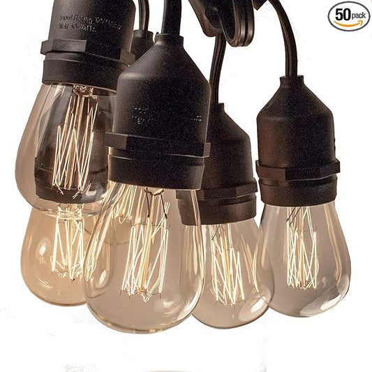 Hometown Evolution, Inc. 100 Foot E26 Commercial Outdoor Edison Bulb String Lights with Suspended Sockets (100 Foot 50 Socket, S14 Lantern Edison 11 Watt Bulbs)-VerdiqueGarden