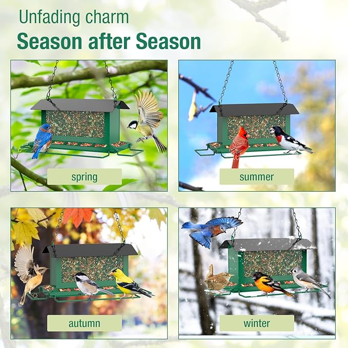Bird Feeder for Outdoor Hanging, Large Squirrel Proof Birdfeeders w/ 14 Feeding Ports - Heavy Duty Metal Bird Feeders for Outside Hanging, 4 Lb Large Capacity Birdfeeder to Attracting Birds-VerdiqueGarden