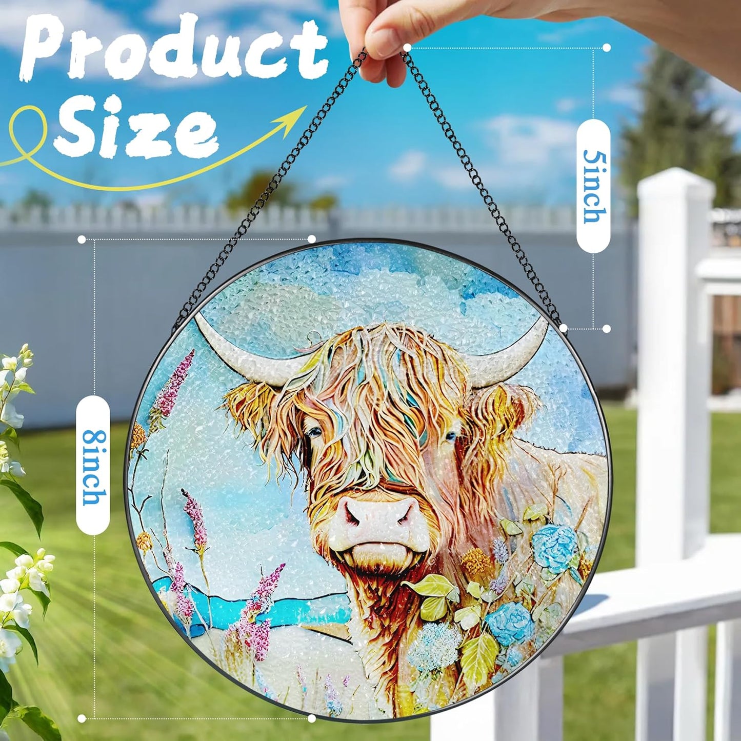 Stained Glass Window Hanging, Stained Glass Suncatcher, Cow Sun Catcher, Window Hanging Decor, Cow Gift, Gifts for Mothers Day or Fathers Day, Christmas or Birthday Gift, Gifts for Her Him-VerdiqueGarden