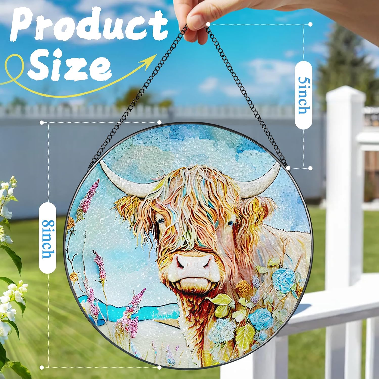 Stained Glass Window Hanging, Stained Glass Suncatcher, Cow Sun Catcher, Window Hanging Decor, Cow Gift, Gifts for Mothers Day or Fathers Day, Christmas or Birthday Gift, Gifts for Her Him-VerdiqueGarden