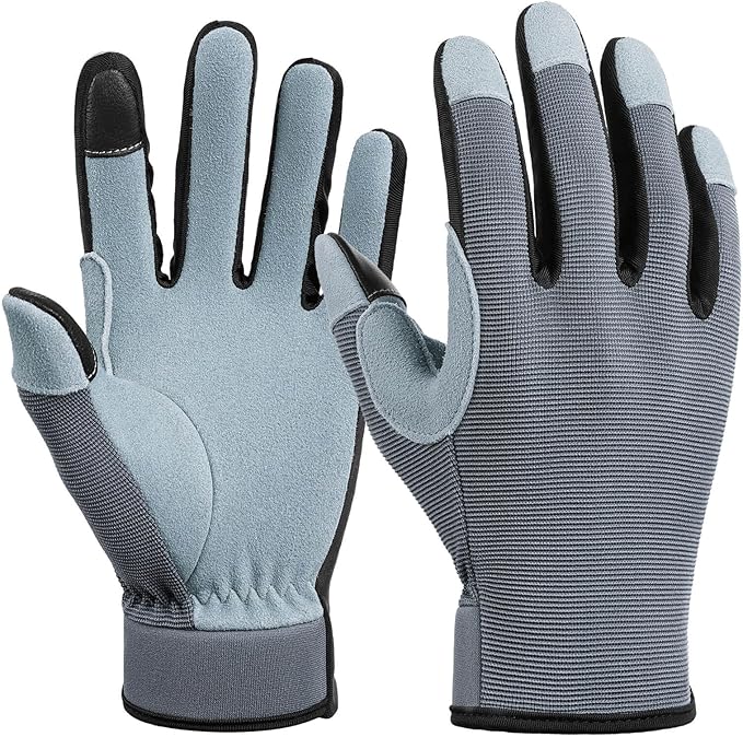 OZERO Women Leather Work Gloves: Touch Screen | Deerskin Garden Gloves with Grip | Ideal for Yard Work, Daily Tasks, Driving-VerdiqueGarden