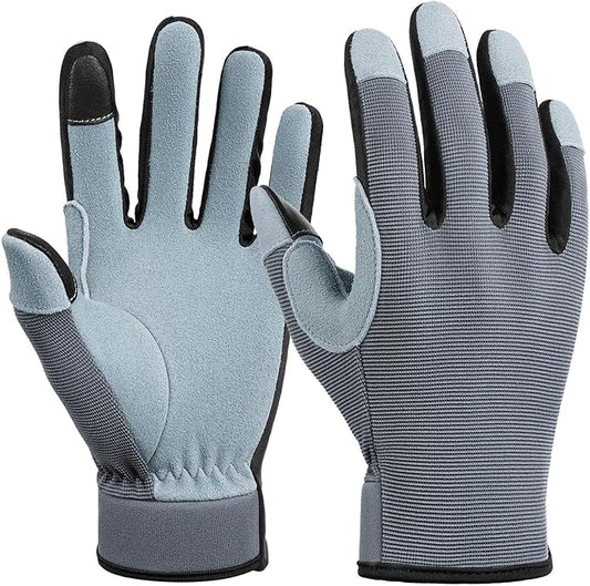 OZERO Women Leather Work Gloves: Touch Screen | Deerskin Garden Gloves with Grip | Ideal for Yard Work, Daily Tasks, Driving-VerdiqueGarden
