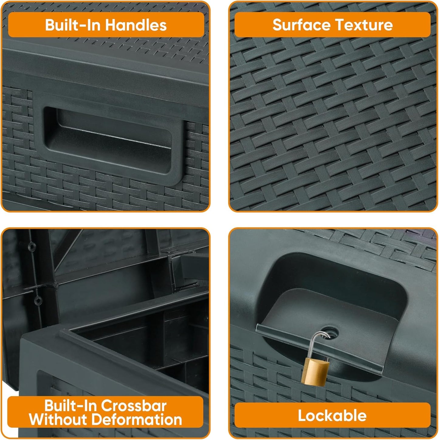 125 Gallon Resin Deck Box, Weatherproof Outdoor Storage Box for Patio, Garden, Pool, and Yard, Lockable Waterproof Bin for Tools, Cushions, and Accessories, Grey-VerdiqueGarden