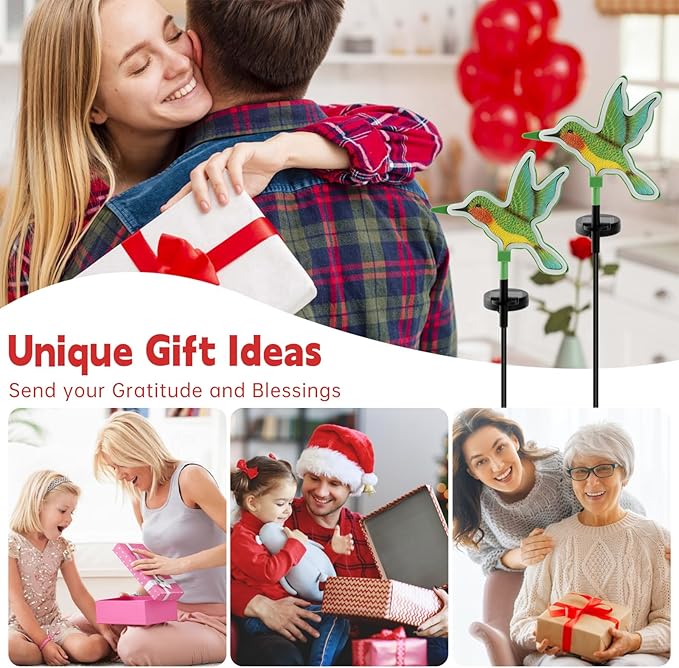 Hummingbird Solar Garden Decor,Hummingbird Outdoor Solar Lights,LED Hummingbirds Light Outside,Solar Garden Lights, Outdoor Decorations for Yard and Patio Pathway Lawn (2 Pack)-VerdiqueGarden