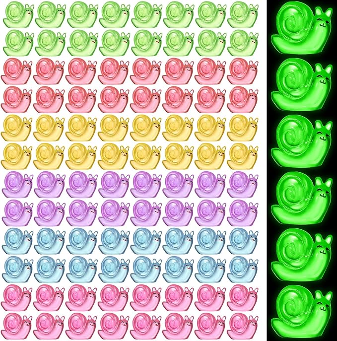 180 Pcs Luminous Resin Snail Miniatures Mini Animals Figures Cute Snail Figurine Fairy Decor Animal Ornament for Garden Landscape Home Accessories Craft Cake Decoration DIY-VerdiqueGarden