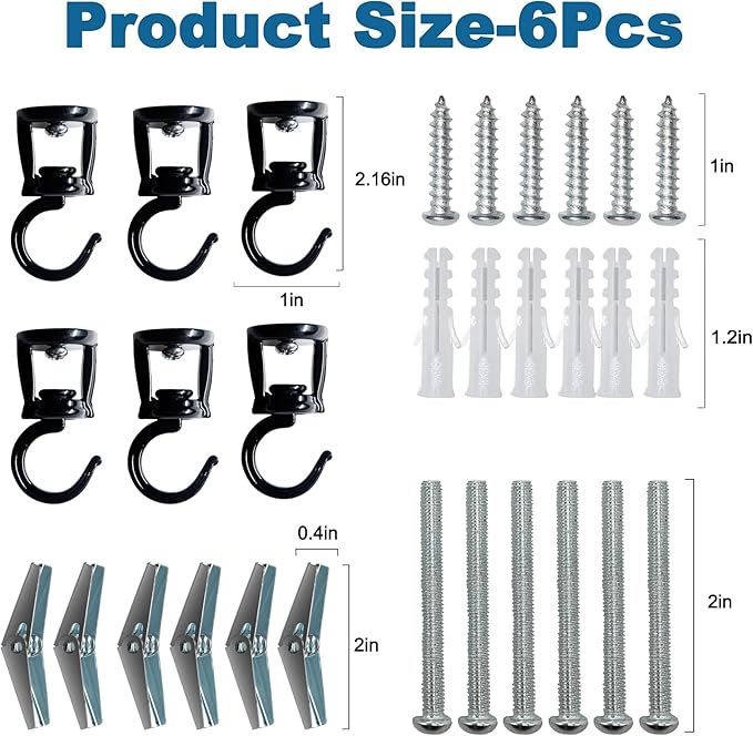 Ceiling Hooks for Hanging Plants (6 PCS Black),Heavy Duty Metal Plant Hooks, Screw in Hooks for Hanging Birdfeeders, Lamps, Planters, Outdoor Decorative Hooks up to 33 lbs-VerdiqueGarden