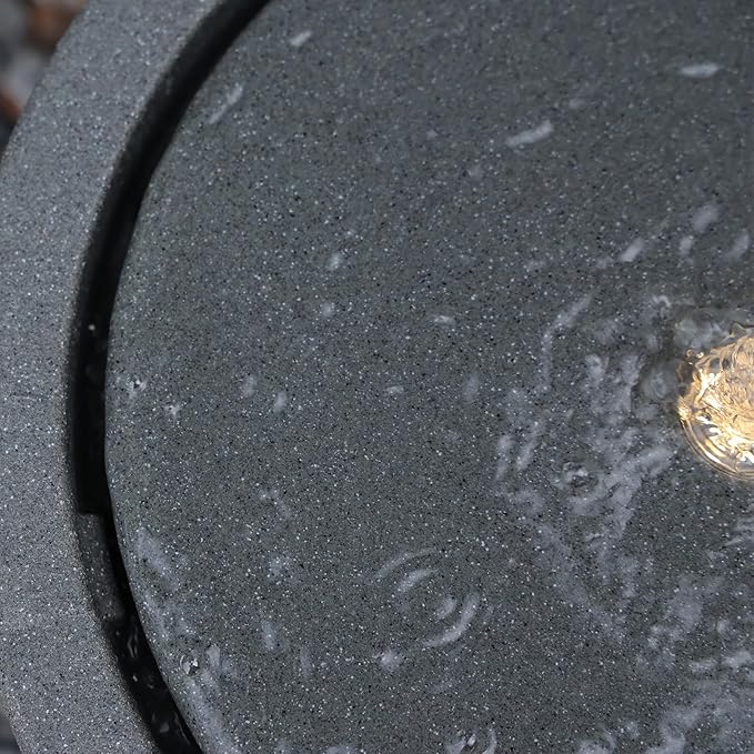 10.23” H Outdoor Water Fountain Made with Eco-Friendly Recyclable Materials, Polyethylene Round Bubbler Outdoor Fountain, Garden Decor with LED Light for Patio, Porch, Backyard-VerdiqueGarden