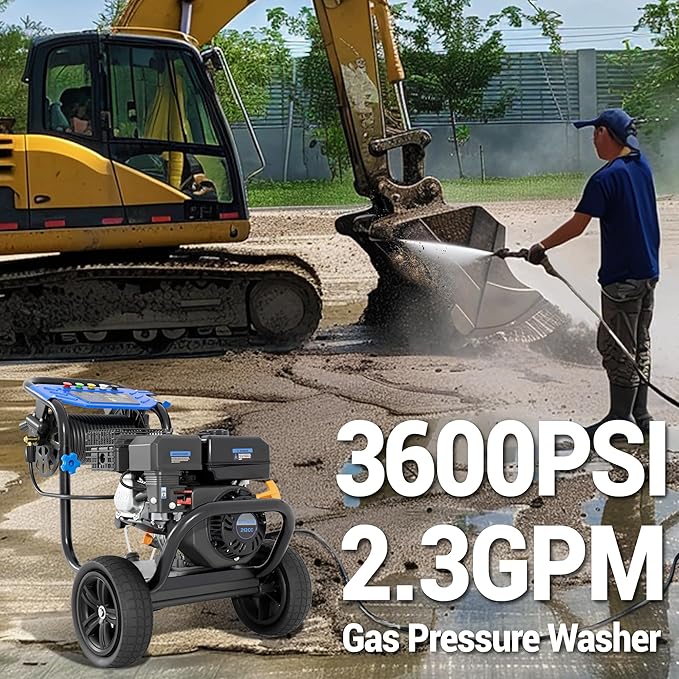 3600 PSI Gas Pressure Washer, 2.3 GPM Heavy-Duty Power Cleaner with 212CC Engine, 5 Quick-Connect Nozzles, 30FT Hose & Reel, Maintenance-Free Axial Cam Pump, for Commercial, Home Cleaning-VerdiqueGarden