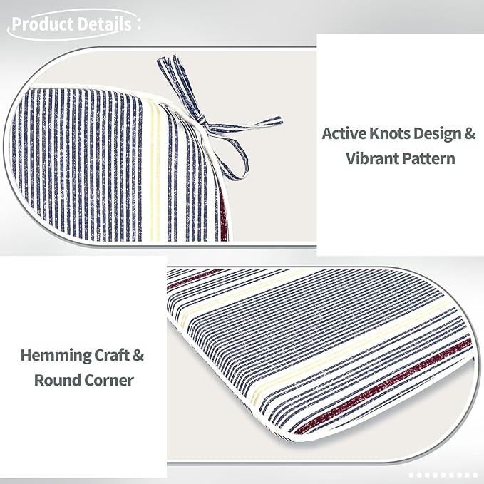 Indoor/Outdoor Chair Cushions 16x17 Inch, Patio Chair Cushions with Ties, All Weather Seat Cushions for Patio Furniture Home Garden Chair Use, Set of 4, Stripe Denim Blue-VerdiqueGarden