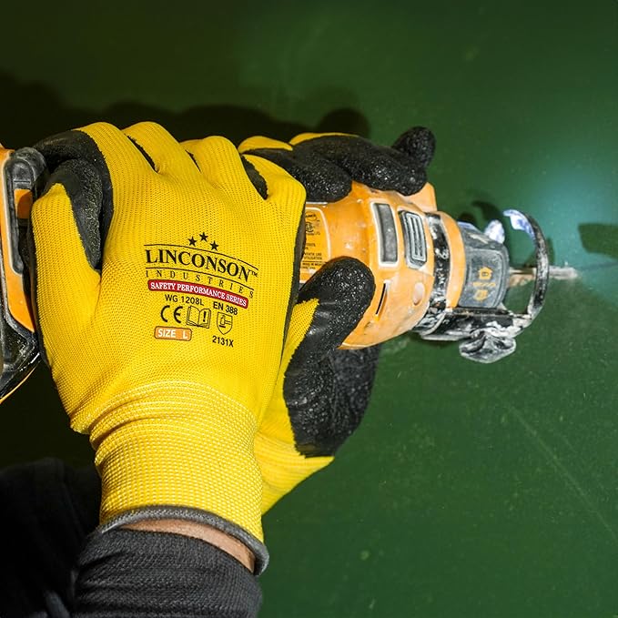 linconson 12 Pack Safety Performance Series Construction Mechanics Wrinkle Latex Work Gloves-VerdiqueGarden