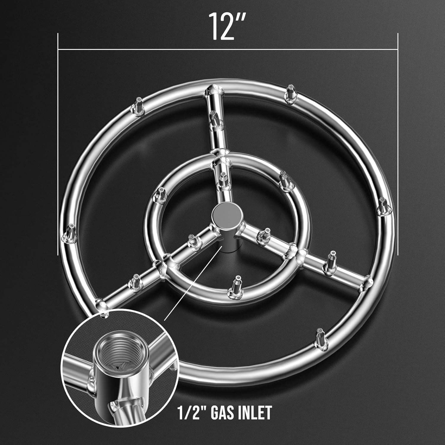 Skyflame 12-Inch Round Stainless Steel Fire Pit Jet Burner Ring - High Flame-VerdiqueGarden