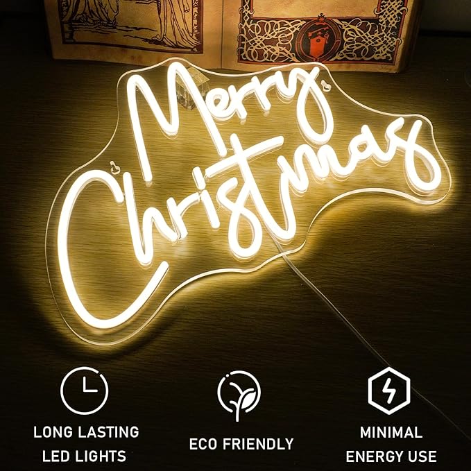 WLHOPE Merry Christmas Neon Sign,Warm White Christmas Neon Signs for Wall Decor,Dimmable Merry Christmas Led Signs for Christmas Party Backdrop Bedroom Window Bar Club Shop,Christmas Gift Decoration-VerdiqueGarden