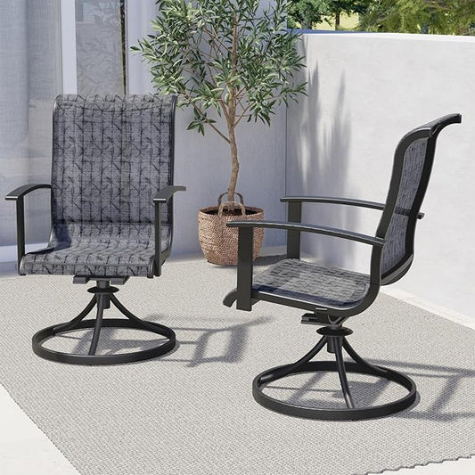 Grand patio Outdoor Swivel Dining Chairs Set of 2, 360 Degree Mesh Sling Rocker Sets for Deck, Garden Backyard, Black & Grey Plaid-VerdiqueGarden