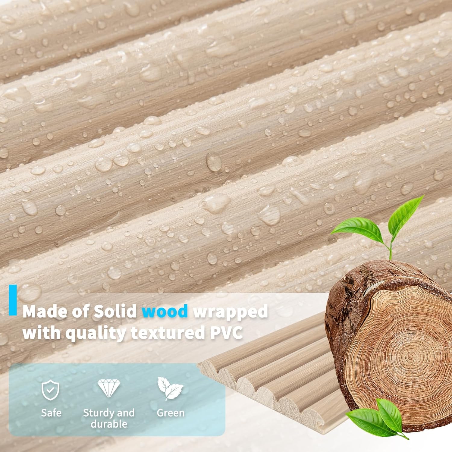 Art3d Fluted Wood Panel for Wall and Ceiling, Beaded Accent molding for Home Decoration, Pack of 4pcs + 1pc End-Trim, Size 108 x 5.7in.- Beaded Ashtree-VerdiqueGarden