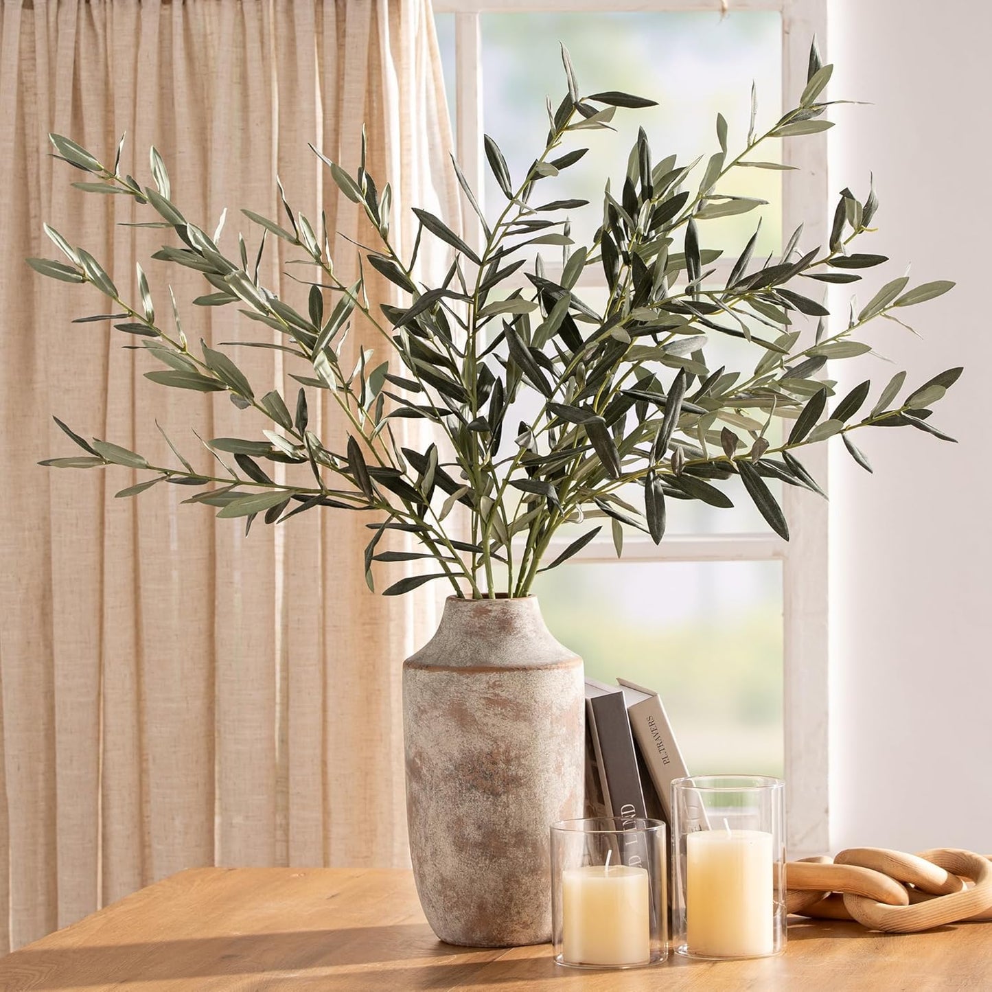 Mitt&Ditt Ceramic Flower Vase, 12.5 inch Tall Off-White Vase, Large Decorative Terracotta Vases, Farmhouse Rustic Pottery Vases for Home Decor, Living Room, Table-VerdiqueGarden