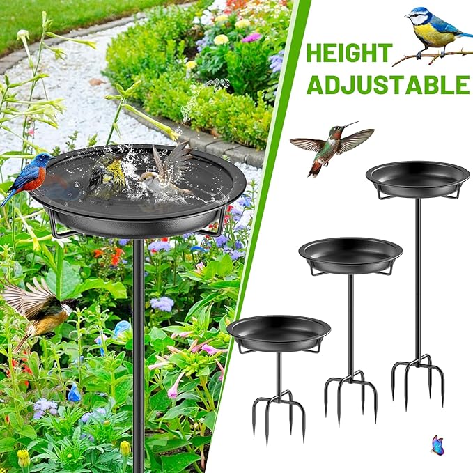 Metal Bird Bath for Outside Garden Birdbath Bowl, 36.2" Height Freestanding Bird Feeders for Outdoors with 4 Prongs Base Stake, Standing Birdfeeders for Yard Lawn Decor (Black)-VerdiqueGarden