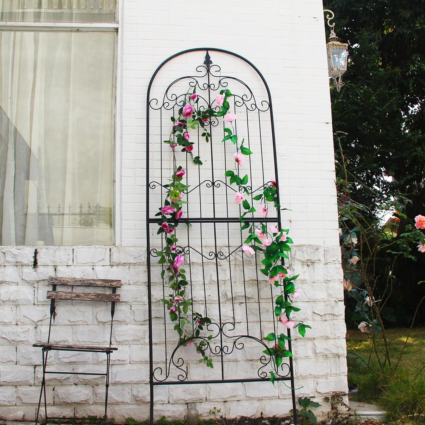 Trellis for Climbing Plants 86.6" H x 29.5" W Tall Garden Trellis Wrought Iron Heavy Scroll Metal Decoration Lawn Patio for Rose Clematis Ivy Weather Resistant-VerdiqueGarden