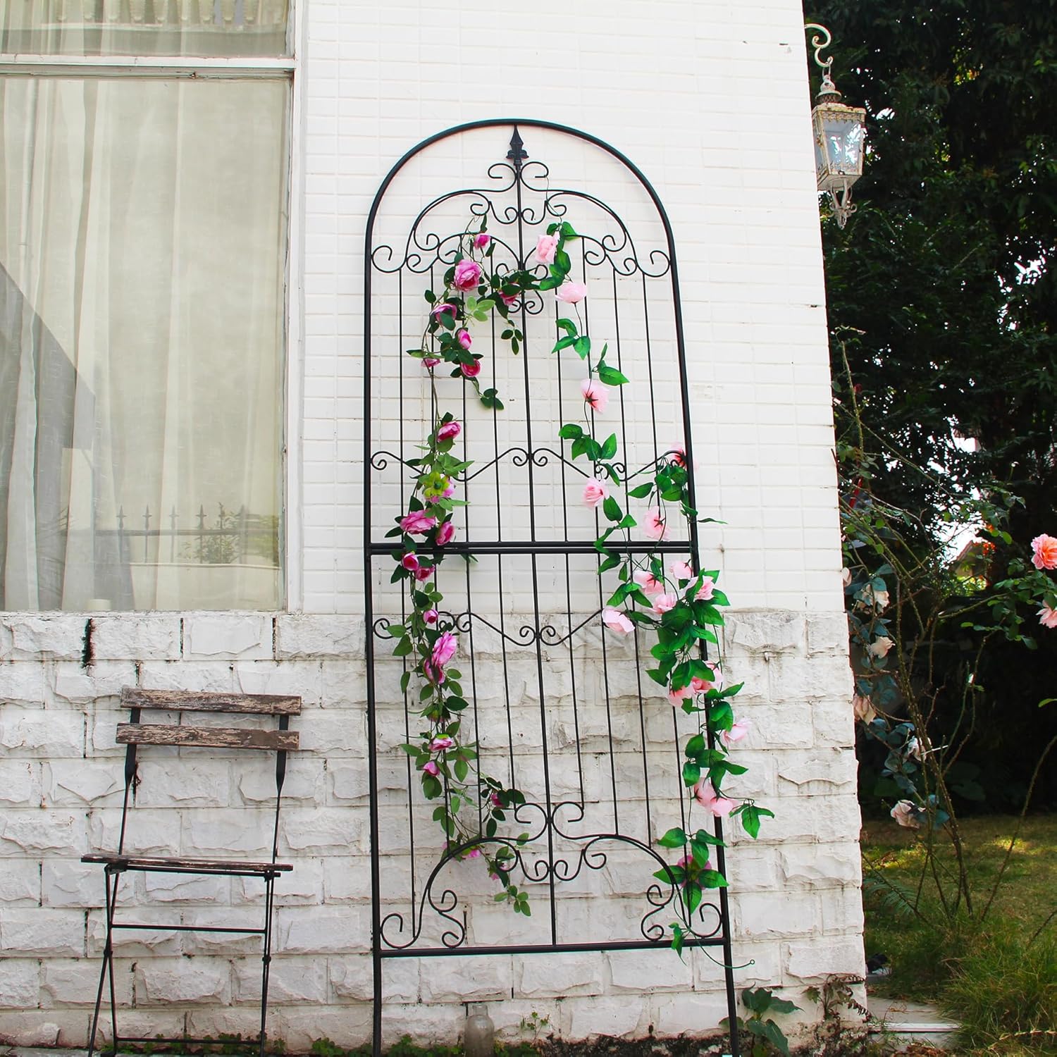 Trellis for Climbing Plants 86.6" H x 29.5" W Tall Garden Trellis Wrought Iron Heavy Scroll Metal Decoration Lawn Patio for Rose Clematis Ivy Weather Resistant-VerdiqueGarden