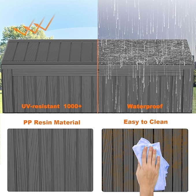 150 Gallon Deck Box,Resin Outdoor Storage Box with Lockable for Patio Furniture, Pool Accessories, Garden Tools Waterproof Outside Storage Box, Black-VerdiqueGarden