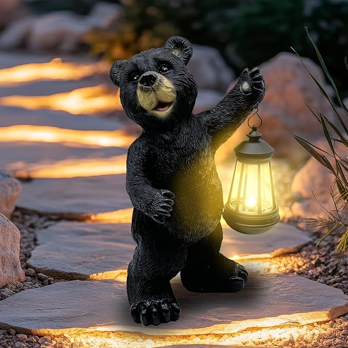 Solar Lantern Garden Statues Decor, Outdoor Bear Figurine Lights for Yard Patio Decoration - Unique Christmas Housewarming Gift for Grandma Wowen Mom-VerdiqueGarden