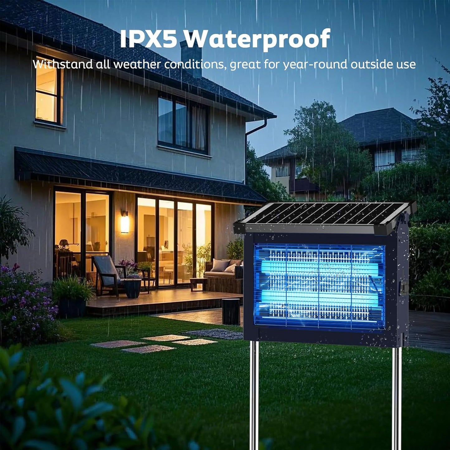 Solar Bug Zapper Outdoor, Mosquito Zapper Waterproof Electric Fly Zapper Rechargeable Mosquito Killer Lamp with 10W Solar Panel, 4500V Cordless Fly Trap for Backyard, Patio, Garden, RV, Camping-VerdiqueGarden