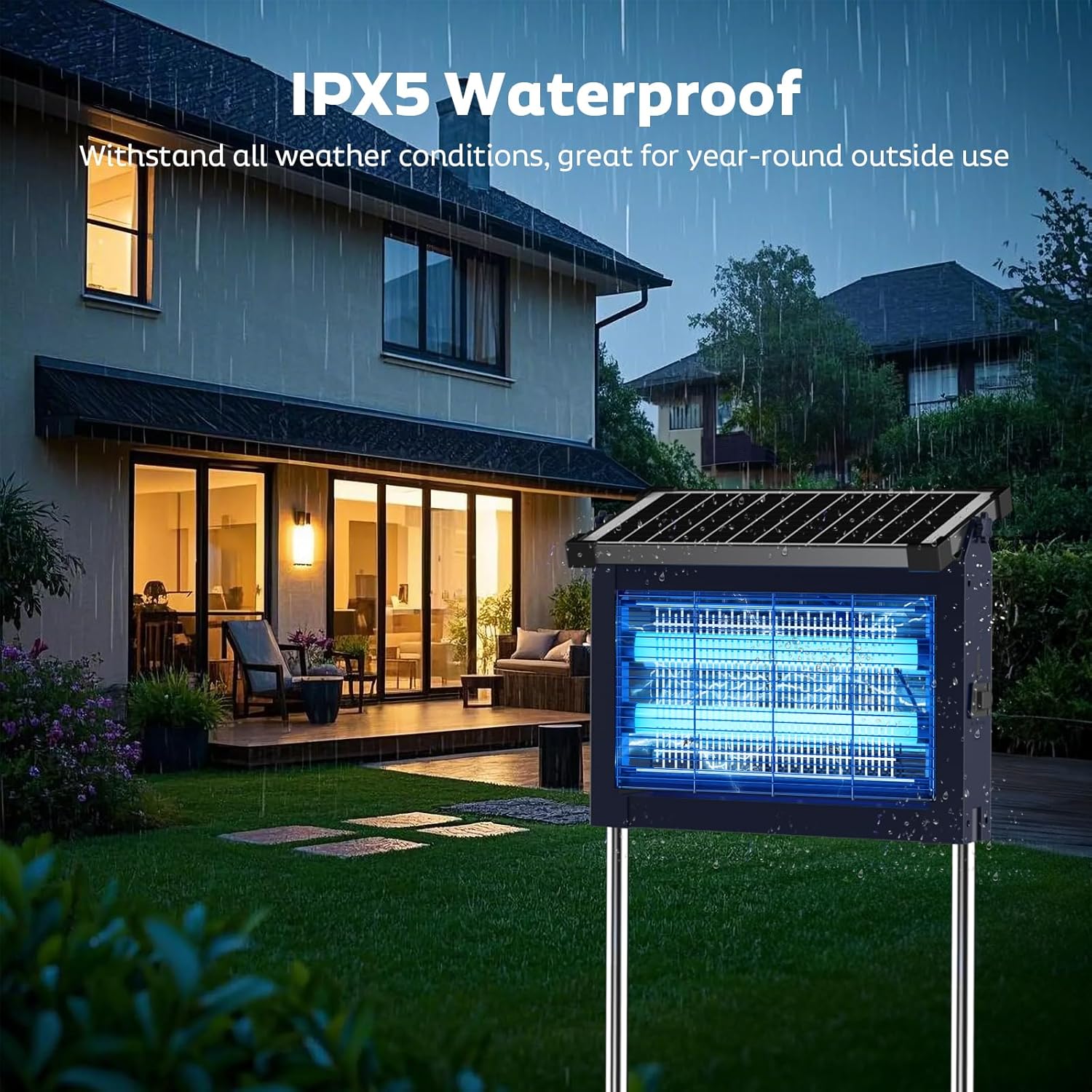 Solar Bug Zapper Outdoor, Mosquito Zapper Waterproof Electric Fly Zapper Rechargeable Mosquito Killer Lamp with 10W Solar Panel, 4500V Cordless Fly Trap for Backyard, Patio, Garden, RV, Camping-VerdiqueGarden