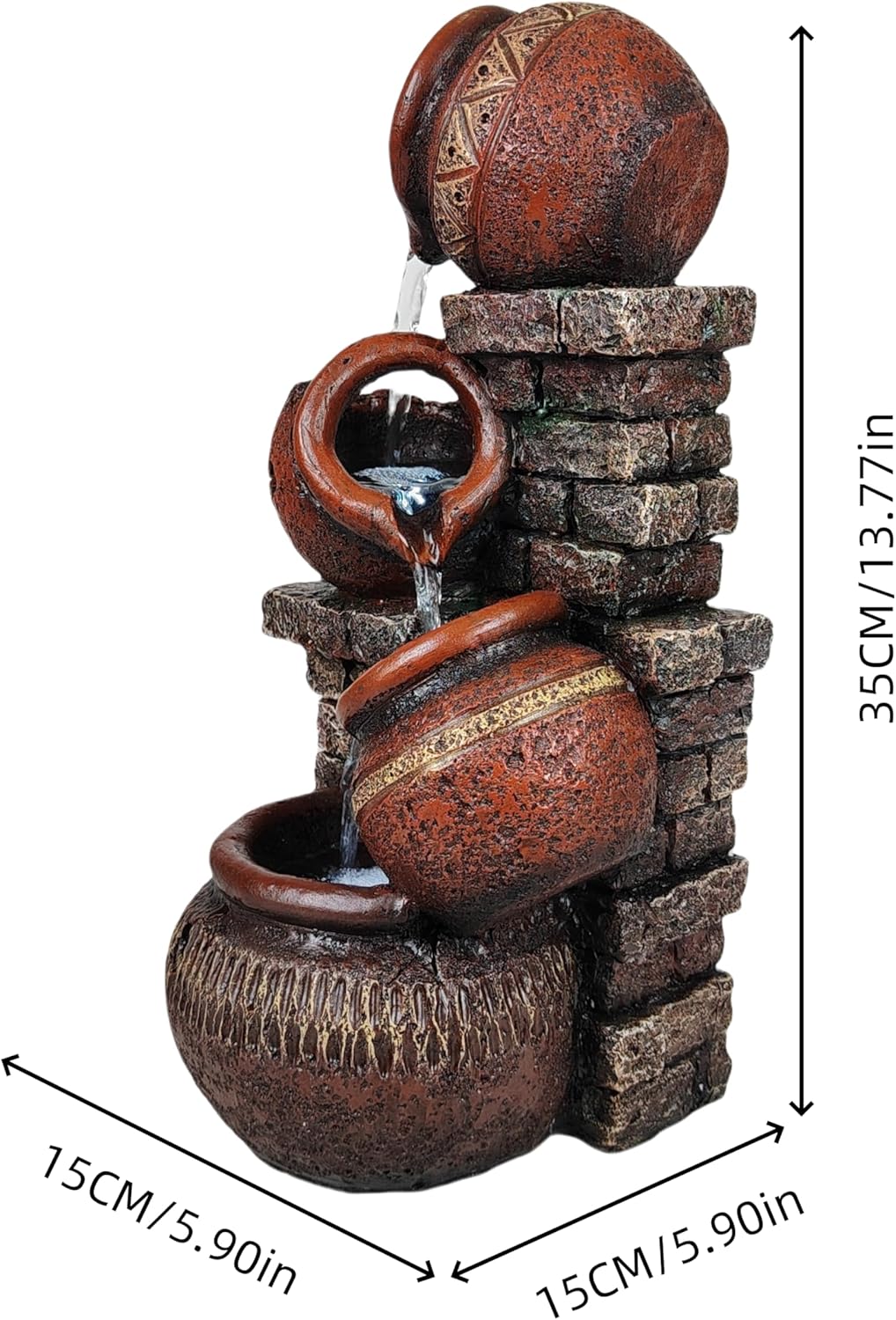 Indoor Desktop Fountain with Led Light - Layered Rock Waterfall Fountain, 13.77 x 5.9 x 5.9 inches, Silent Tabletop Water Feature Decor for Relaxation-VerdiqueGarden