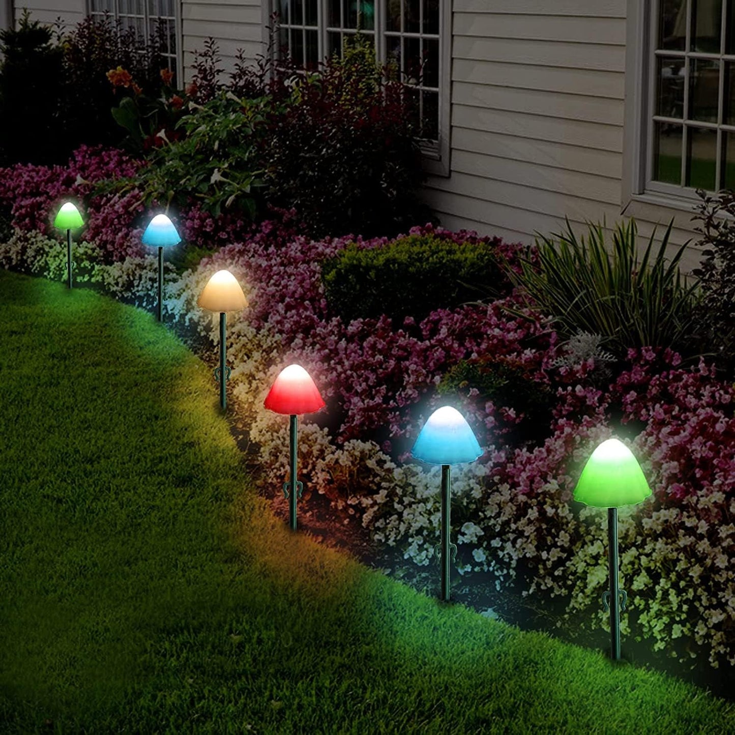 Outdoor Solar Garden Lights, Set of 12 Mini Solar Mushroom Light Outdoor Waterproof Cute Mushroom Shaped Pathway Landscape Lights for Yard Patio Garden Party Wedding Festival Decoration （Multicolor-VerdiqueGarden