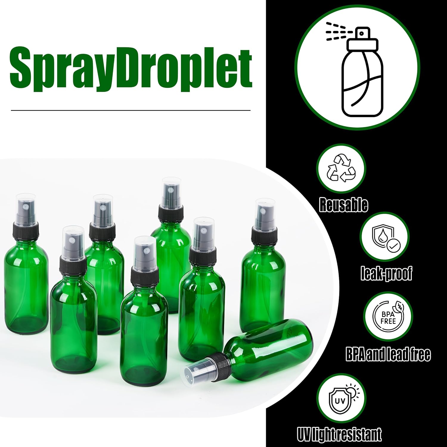 2 oz Glass Spray Bottles, Reusable Fine Mist Sprayer Small Spray Bottle, Leak-Proof Design, Perfect for Travel, Skin Care, Perfumes, Botanical, Cleansing (Green, 2oz-24pcs)-VerdiqueGarden
