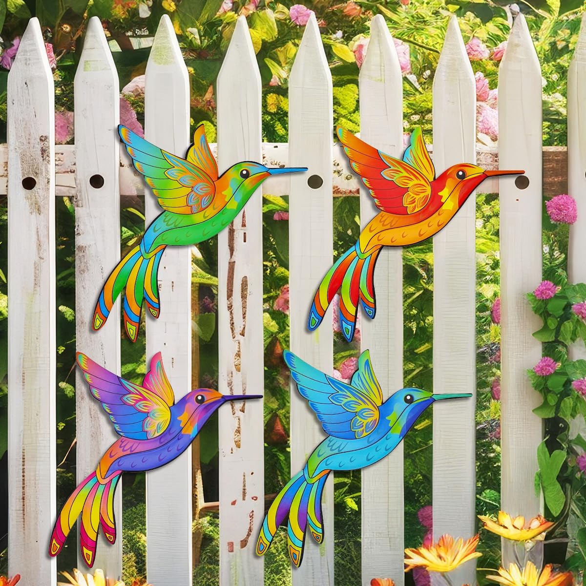 Metal Hummingbird Wall Decor,Outdoor Fence Birds Art Decoration,Hanging Decorations for Garden,Yard,Patio Balcony,Great Gifts for Family Friends(4 Pack)-VerdiqueGarden