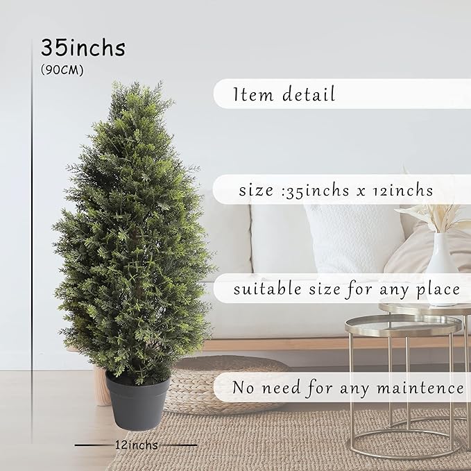 3FT Artificial Cedar Topiary Trees, Fake Cypress Trees Faux Pine Shrubs Plants, Evergreen Plants for Home Porch Decor Set of 2-VerdiqueGarden