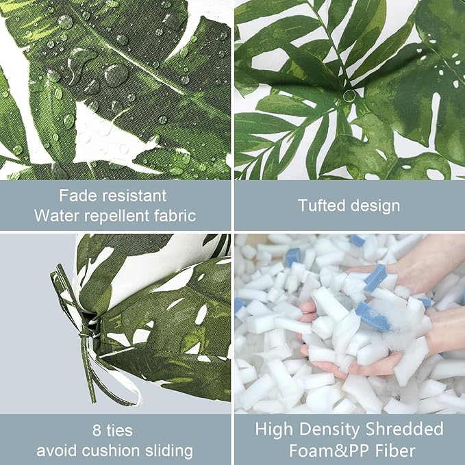 LVTXIII Outdoor Seat/Back Chair Cushion Patio Tufted High Back Cushion, Seasonal Replacement Rocking Chair Cushion with Ties (22” W x 20D”, Set of 2, Palm Green)-VerdiqueGarden