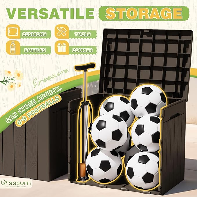 Greesum 31 Gallon Deck Box for Outside, All Weather Outdoor Storage Boxes for Patio Furniture Set, Package Delivery Box, Garden Tools, Brown(Set of 2)-VerdiqueGarden