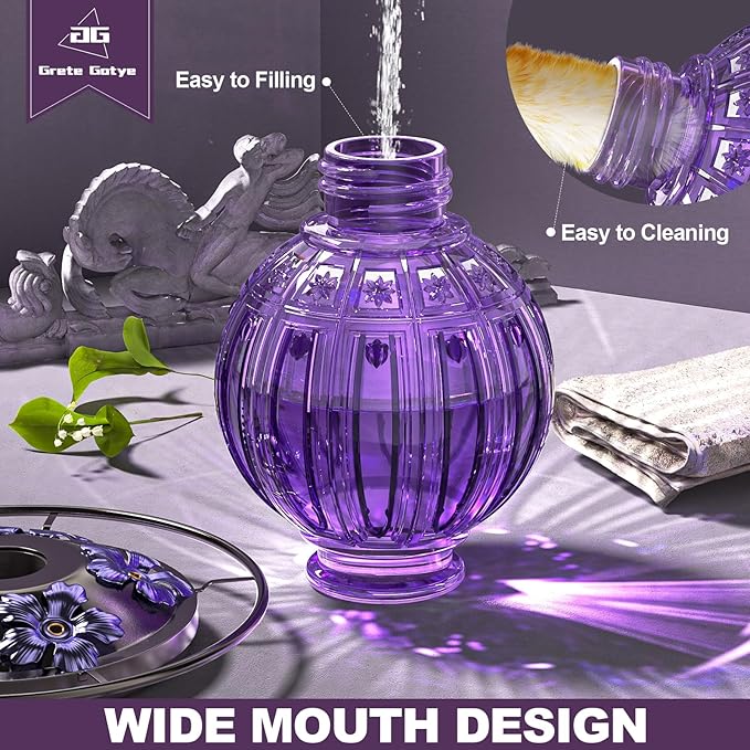 2 Pack Glass Hummingbird Feeder for Outdoors Hanging, Bird Nectar Feeder with Perch & 5 Flower Feeding Ports, 26 Oz Leak Proof for Outside Garden Decor Backyard, Gifts for Women Mom, Purple-VerdiqueGarden