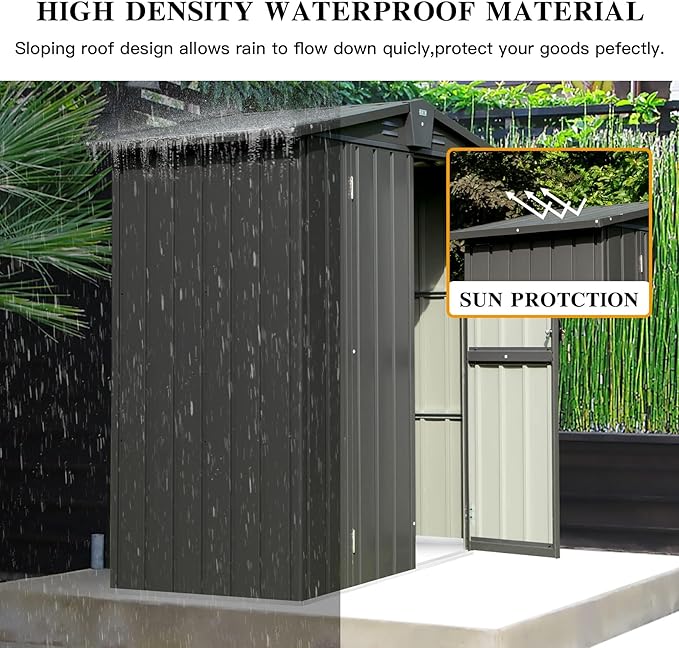 Domi Outdoor Storage Shed 5.7' x 3’, Metal Garden Shed with Galvanized Steel Frame for Bike, Tools, Lawn Mowers, Pool Toys, Outdoor Storage Cabinet with Lockable Door for Garden Lawn Patio (Dark Grey)-VerdiqueGarden