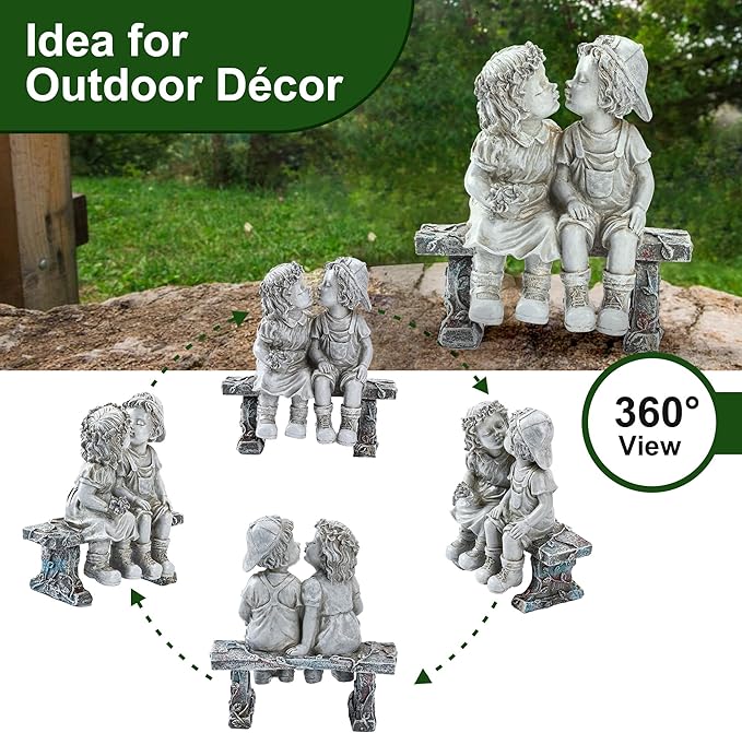 Lily's Home First Kiss Resin Garden Statue, Little Girl and Boy Kissing Yard Miniature Figurine,Small and Exquisite, 9 Inch-VerdiqueGarden