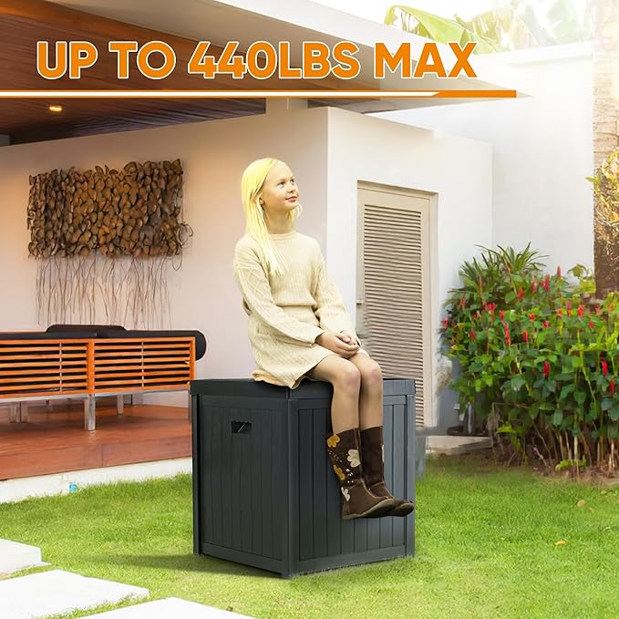 51 Gallon Resin Deck Box, Outdoor Storage Box Waterproof for Patio, Garden, Pool, and Deck, Storage Solution for Cushions, Tools, Delivery Packages, Grey-VerdiqueGarden
