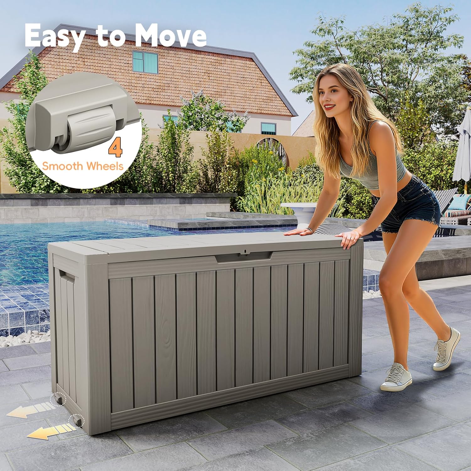 Outdoor Storage Box, 72 Gallon Waterproof Resin Deck Box, Storage Bin for Package Delivery, Patio Furniture Cushion, Garden Tools, Pool Accessories, Weatherproof and UV Resistant, Grey-VerdiqueGarden