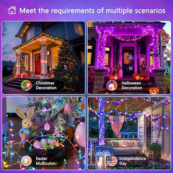 JMEXSUSS 200 LED RGB String Light Outdoor Indoor, Christmas Lights Outdoor Clear Wire Christmas Lights Plug in for Bedroom Tree Room Party Birthday Decorations-VerdiqueGarden