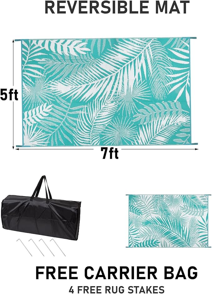 HiiARug Outdoor Rug 5x7 Reversible Plastic Straw Rug Waterproof Patio Rugs for Patios Clearance RV Mat for Outside Outdoor Carpet for RV Porch Deck Beach Camper Backyard-VerdiqueGarden