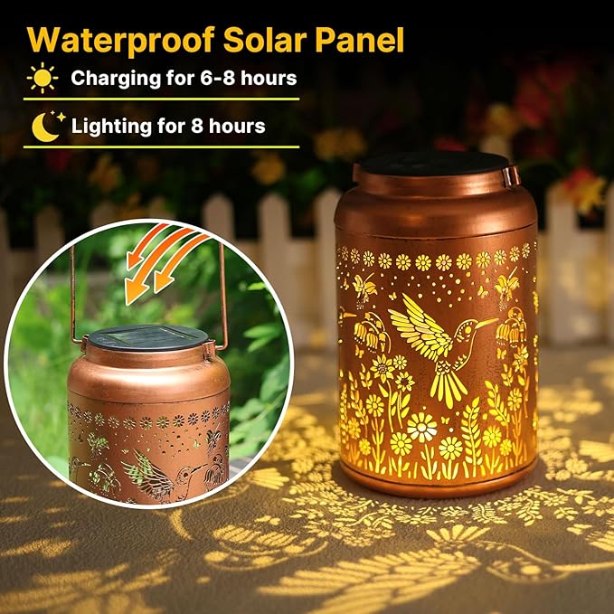 Hummingbird Solar Lanterns Outdoor Waterproof Hanging Solar Lights Metal Decorative LED Lanterns Outside Decor for Garden,Yard,Patio,Lawn Christmas Gifts for Women Mom-VerdiqueGarden