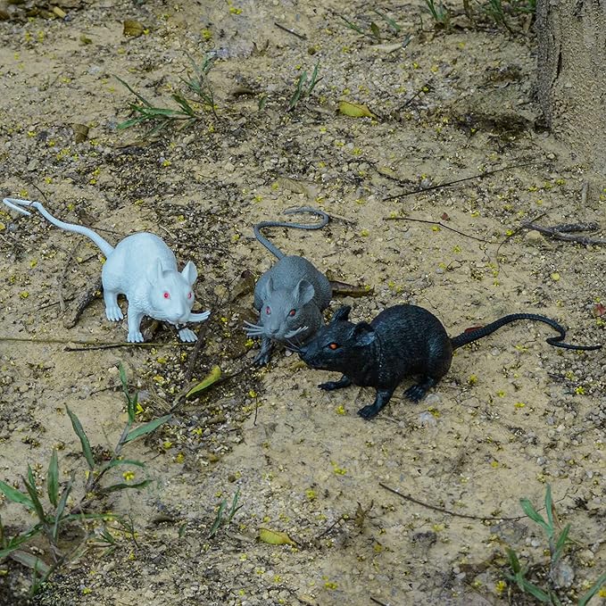 XONOR Halloween DÃcor Set of 3 Realistic Looking Spooky Mice Rats, Super Large Plastic Mouce for Best Halloween Decoration, 3 Colors (White & Black & Grey)-VerdiqueGarden