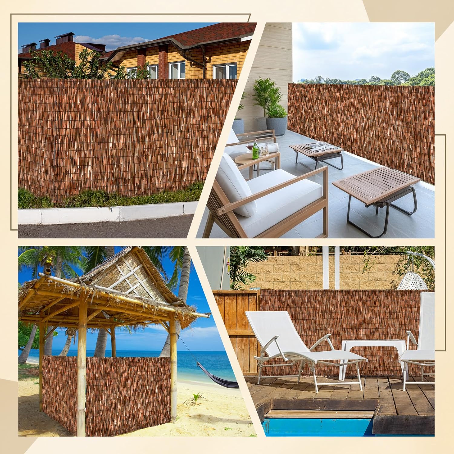 Brown 2 Pack 3.3FT X 16.4FT Reed Fencing Roll, Balcony Privacy Shade Reed Bamboo Fencing Garden Fence Border, Wind Block Sunshade Fence Screen for Outdoor Yard Patio Flower Bed Edge-VerdiqueGarden