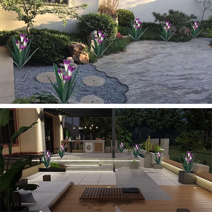 Homight Metal Agave Plant Outdoor Decoration Outdoor Garden Decoration Lily Mexican Yard Art Plant Garden Agave Lily Decorative Garden Gift (3 Big Purple Lilies), HM-390-345-VerdiqueGarden