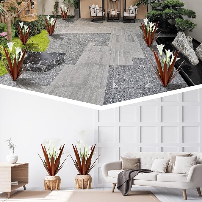 Homight Metal Agave Plant Outdoor Decoration Outdoor Garden Decoration Lily Mexican Yard Art Plant Garden Agave Lily Decorative Garden Gift… (3 Big White Lilies)-VerdiqueGarden